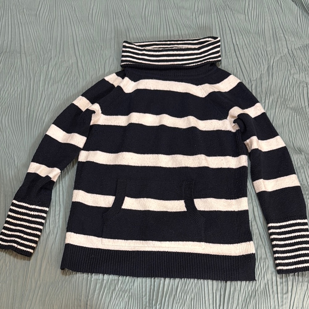 LOFT Navy and White Cowl Turtleneck Sweater